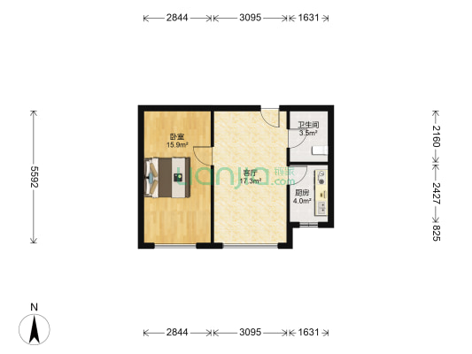 华鸿金色柏林 1室1厅1卫 65平方