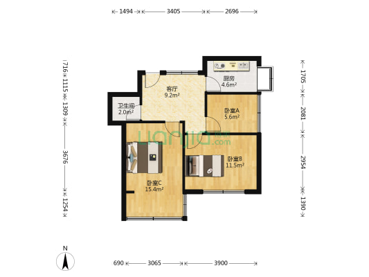 后补街 3室1厅1卫 62平方