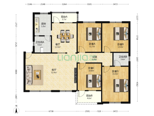 路桥一区 4室2厅2卫 136平方
