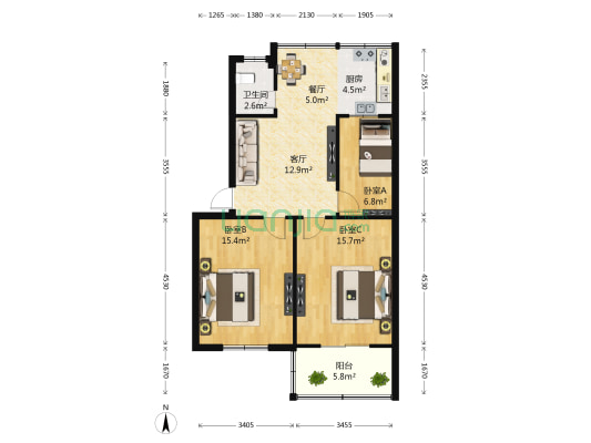 福州路 3室2厅1卫 81平方