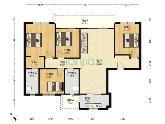 鹿溪名邸 4室1厅2卫 143平方