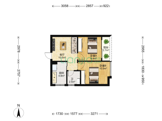 大唐果(西乡塘区) 2室1厅1卫 47平方