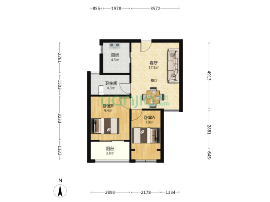 胜滨府 2室1厅1卫 64平方