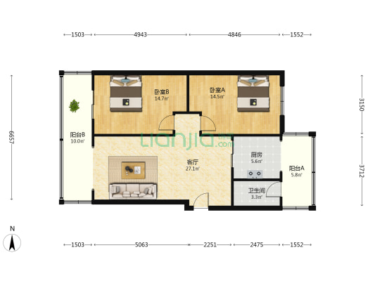 北大街34号 2室1厅1卫 99平方