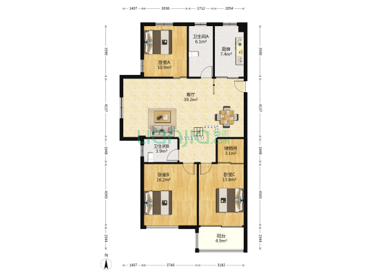 木樨苑 3室1厅2卫 139平方