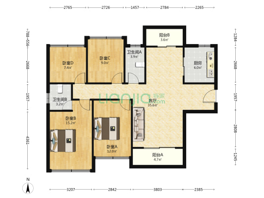 海港成燕湖壹品 4室1厅2卫 118平方