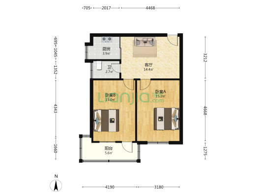 西园新村三号生活区 2室1厅1卫 65平方