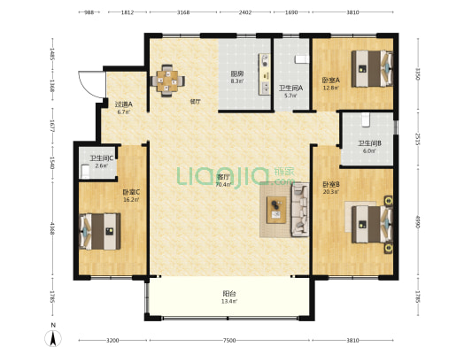 国泰绿城月桥锦庐 3室1厅3卫 192平方