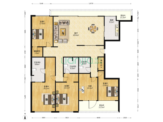 诸暨绿城广场·玉园 5室1厅3卫 271平方