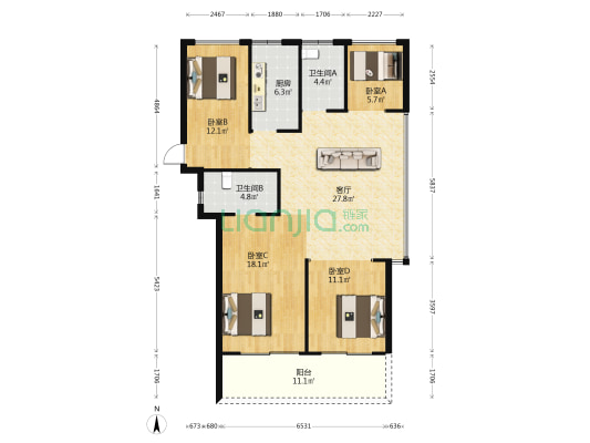 瑞吉府 4室1厅2卫 121平方
