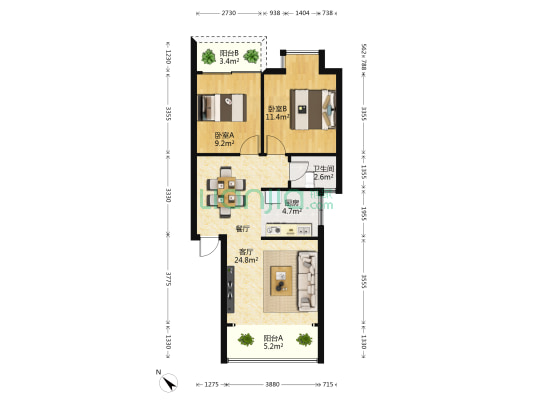 秋月湖商住区 2室1厅1卫 70平方