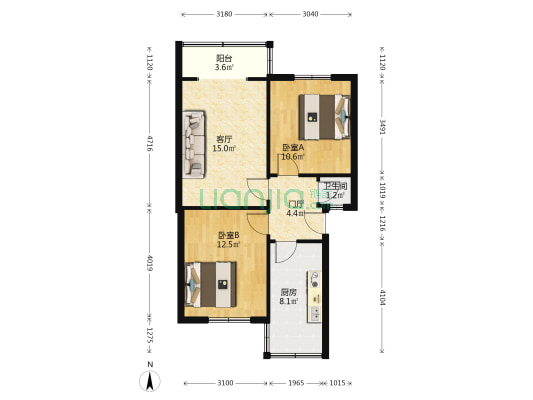 将军街49号 2室1厅1卫 68平方