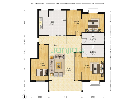 怡锦苑南区 3室1厅2卫 164平方
