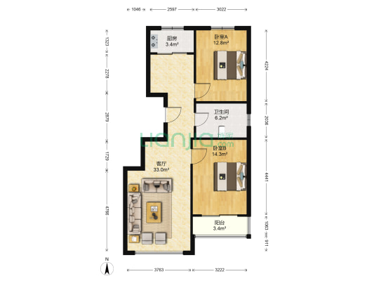 杏林山庄三期 2室1厅1卫 93平方