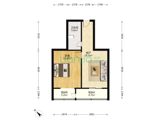 雅泰公寓 1室1厅1卫 59平方