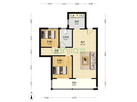蓝光睿创新筑涵翠园 2室1厅1卫 85平方