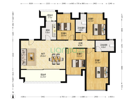 朗基水印三生香阙 4室1厅2卫 139平方