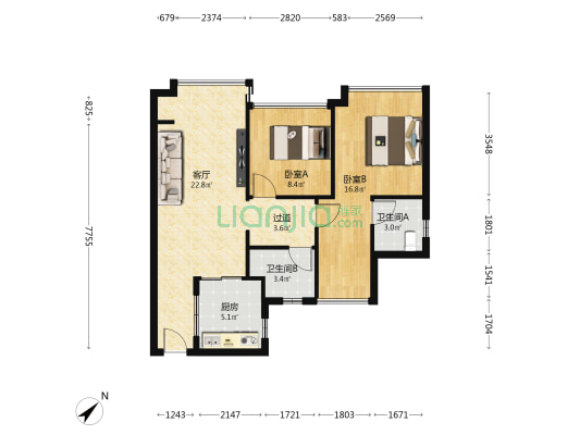 路劲星棠 2室1厅2卫 78平方