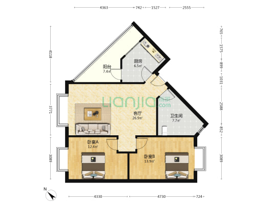 新光路18号 2室1厅1卫 88平方