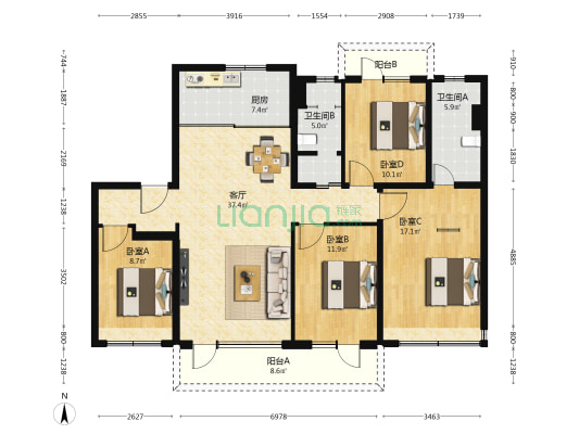 龙湖·御湖境 4室1厅2卫 143平方