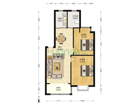 富南苑 2室1厅1卫 85平方
