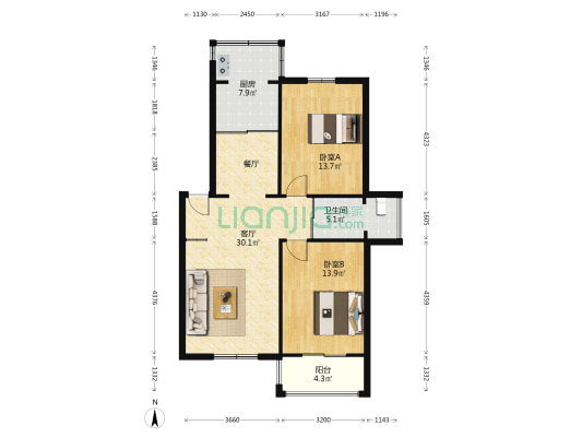 新一家社区 2室1厅1卫 91平方