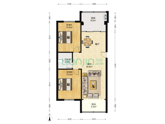 大同新区 2室1厅1卫 95平方