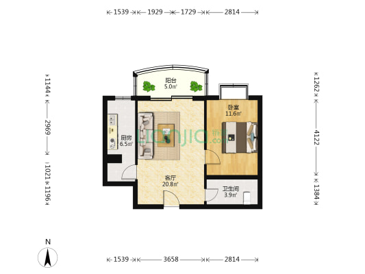 西华经典 1室1厅1卫 64平方