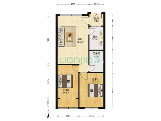 远大公寓 2室1厅1卫 94平方