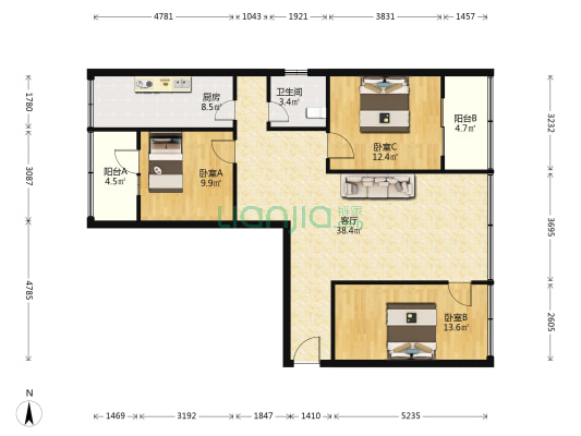 普陀路56号 3室1厅1卫 100平方