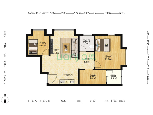 海伦先生 3室1厅1卫 91平方