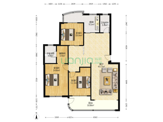 阳光温泉花园北区 3室1厅2卫 135平方