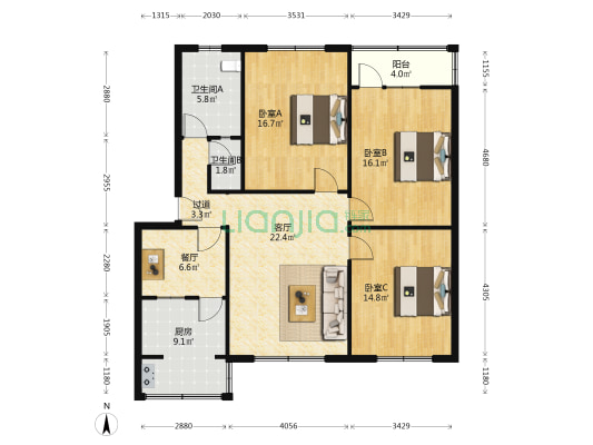 北新路396号 3室2厅2卫 116平方