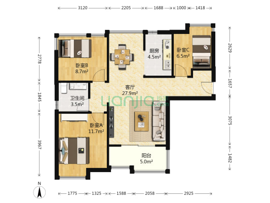 万科城多伦多街区 3室1厅1卫 88平方