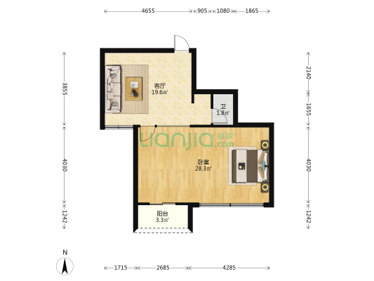 胪雷新城一区 1室1厅1卫 60平方