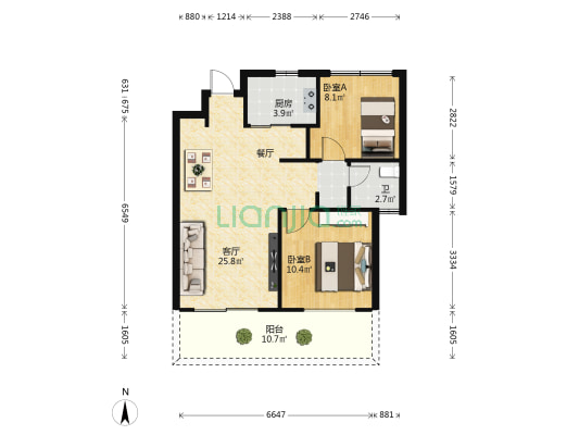 大华锦绣海岸IV 2室1厅2卫 76平方