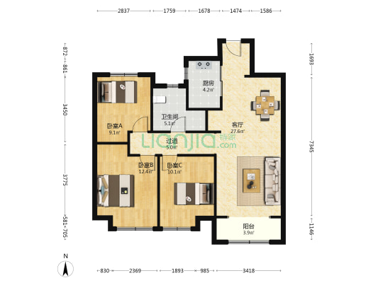 锦绣城悦园 3室1厅1卫 109平方
