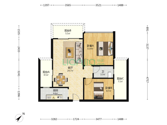 来富大楼 2室1厅1卫 81平方