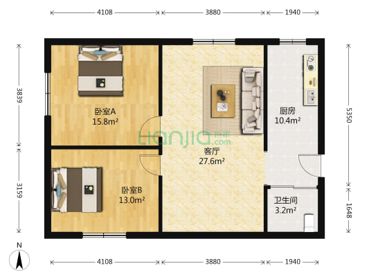 铁安里小区 2室1厅1卫 87平方