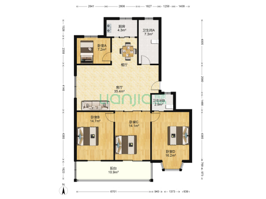 润州花园一区 4室1厅2卫 130平方