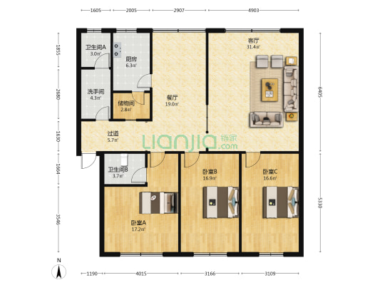 民福苑 3室2厅3卫 144平方