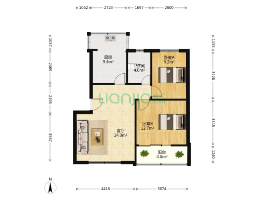 汤井新邨A区 2室1厅1卫 77平方