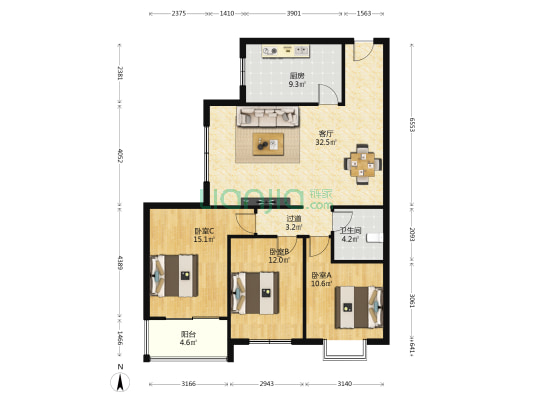长庆坊 3室1厅1卫 115平方
