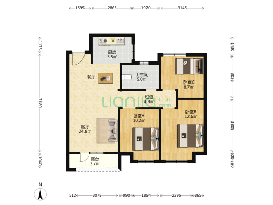 中梁龙玺台 3室1厅1卫 99平方