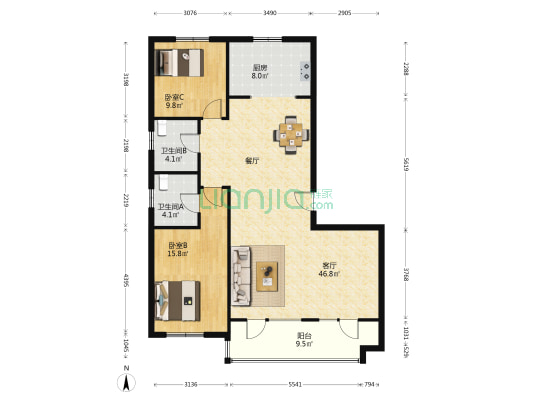 城投·翰林学府 2室1厅2卫 126平方