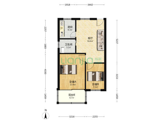 引虎弄 2室1厅1卫 64平方