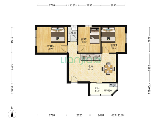 珍珠苑 3室1厅1卫 69平方