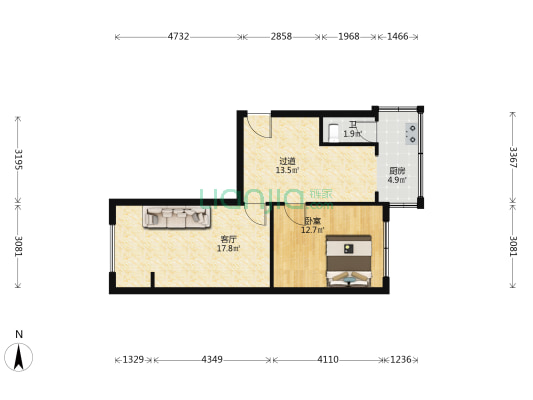 箭道南巷4号 1室1厅1卫 58平方