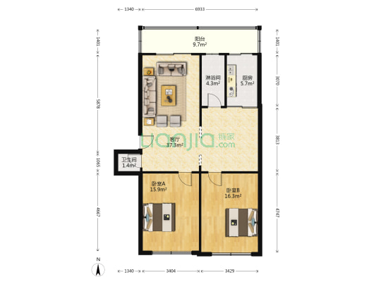 松辽委宿舍楼 2室1厅2卫 112平方