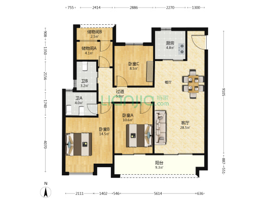 中梁旭辉国宾府 3室1厅2卫 118平方